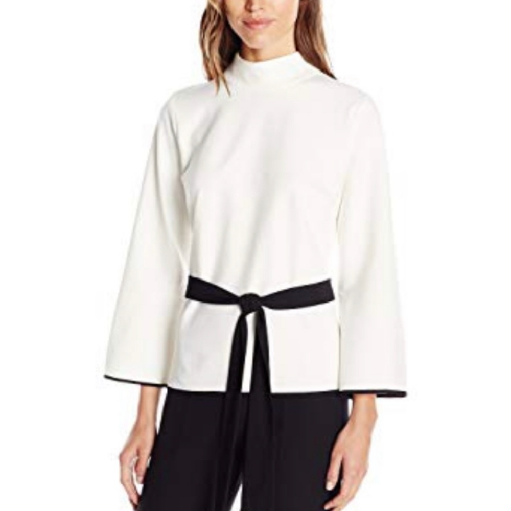 Like New Vince Camuto Bell Sleeve, Ivory/Black Mock Neck, Petite S